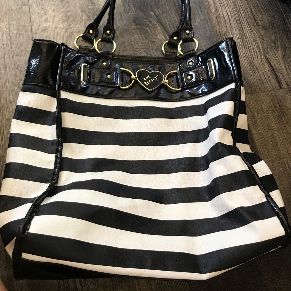 Betsey Johnson black and white striped bag
